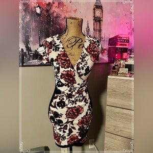 Floral V-Neck Dress - Red and Black